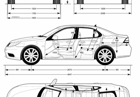 Saab 9-3 Sport Limosine (2007) (Saab 9-3 Sport Limousine (2007)) - drawings (drawings) of the car